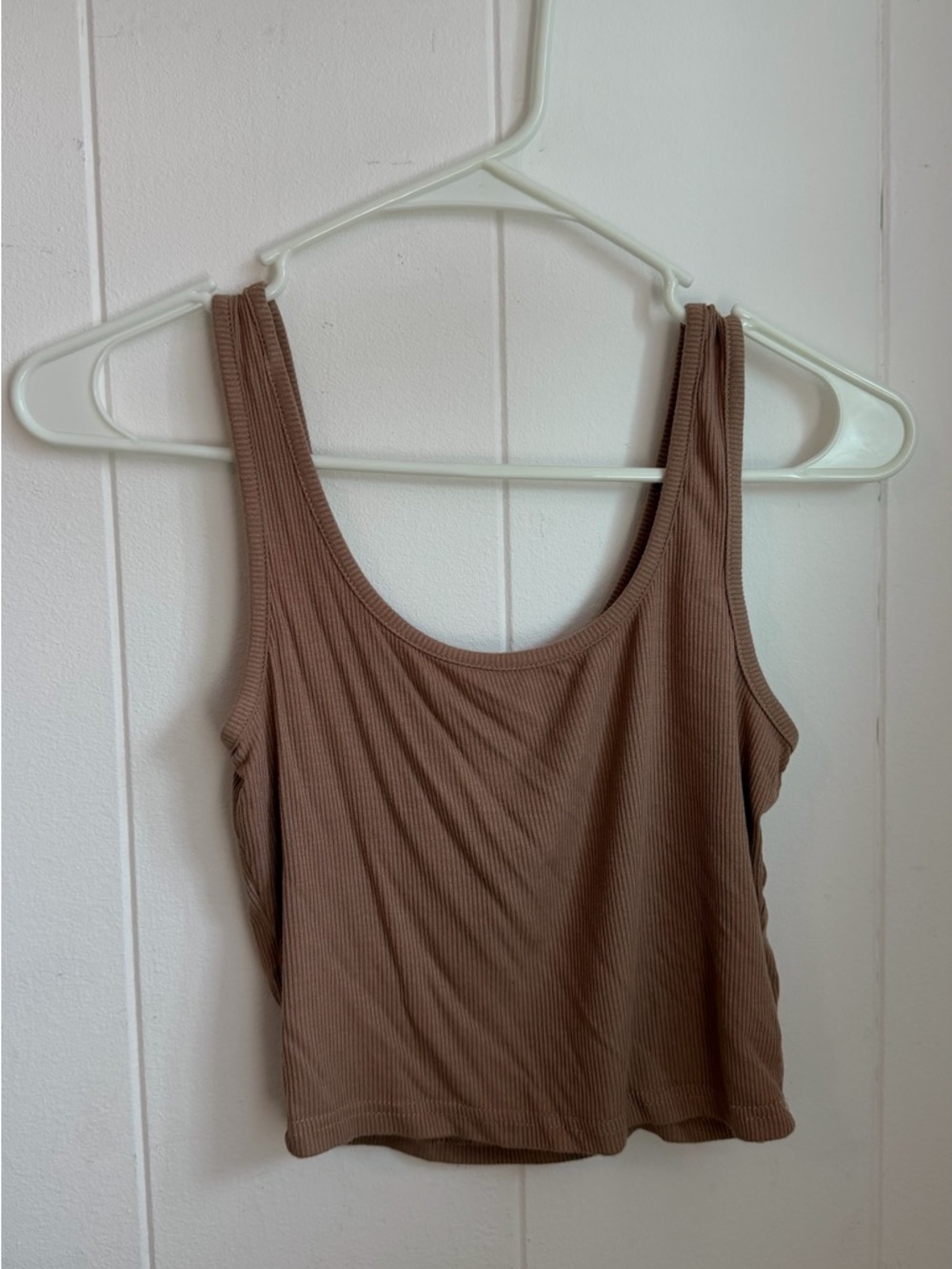SHEIN Ribbed Scoop Crop Top - Taupe